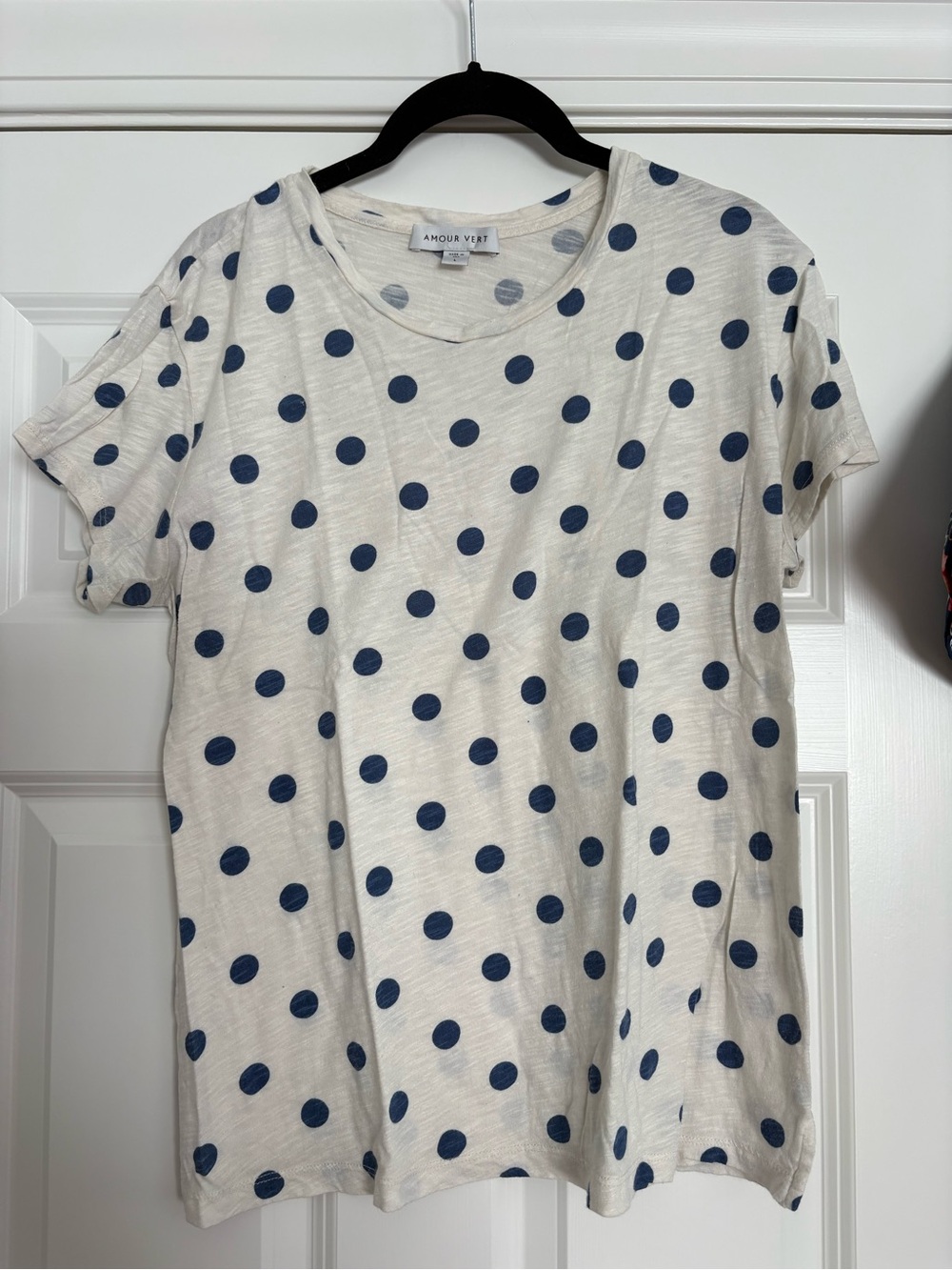 Amour Vert Cream Tee with Navy polka dots - never worn